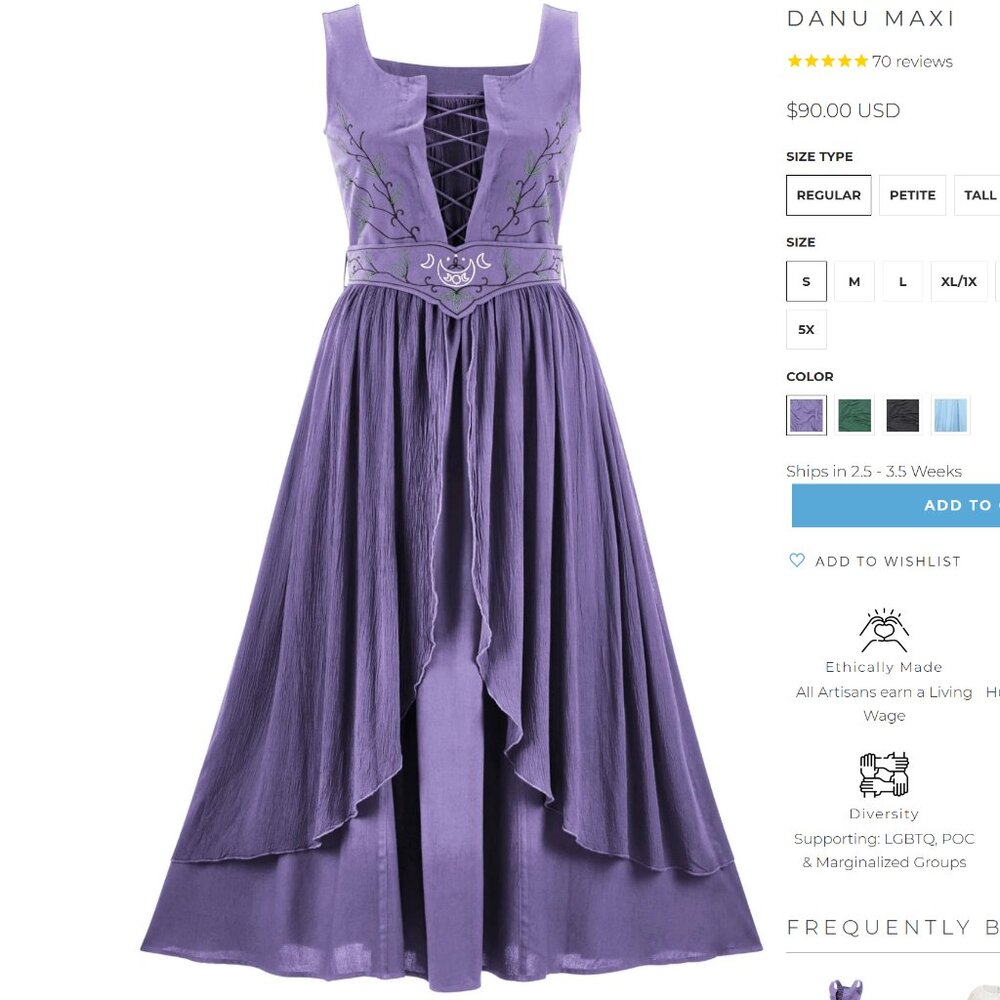 SOLD DO NOT BUY THIS LISTING Holy Clothing Danu Maxi, Large, Tall